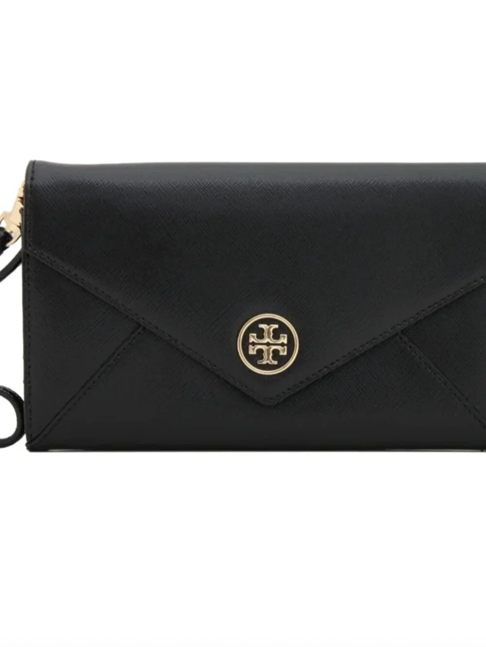 Tory Burch Robinson Envelope Wristlet Wallet — Black/Gold — Excellent Condition